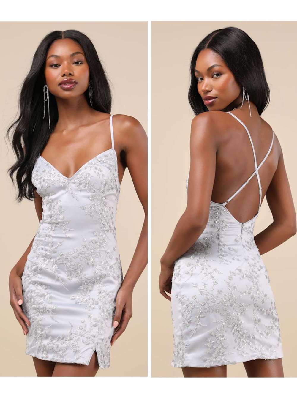 Lulus Blissful Blossoms Silver Sequin Backless Mini Dress Size Small Cocktail